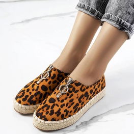 Moteriškos rudos espadrilės su leopardiniu raštu ir užtrauktuku Verneli
