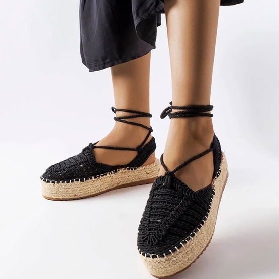 Moteriškos juodos vasarinės espadrilės su raišteliais Partenia (PHT57251)
