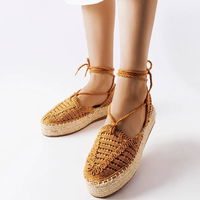 Moteriškos camel spalvos platforminės espadrilės su raišteliais Partenia (PHT57253)