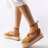 Moteriškos camel spalvos platforminės espadrilės su raišteliais Partenia (PHT57253)
