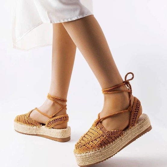 Moteriškos camel spalvos platforminės espadrilės su raišteliais Partenia (PHT57253)