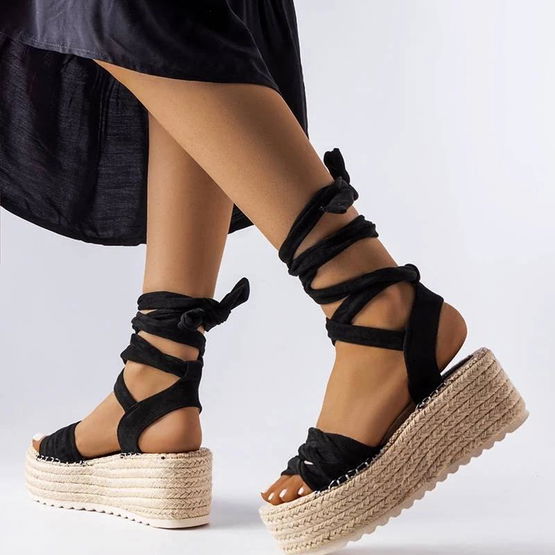 Moteriškos juodos espadrilės su platforma ir raišteliais Loiseau (PHT56762)