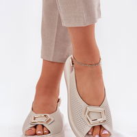 Moteriškos smėlio spalvos vasarinės odinės sandalės su platforma Step in Style (LKK213458)