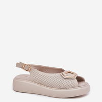 Moteriškos smėlio spalvos vasarinės odinės sandalės su platforma Step in Style (LKK213458)