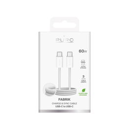 USB-C laidas baltas pintas 240W įkrovimui ir duomenims 1m Puro