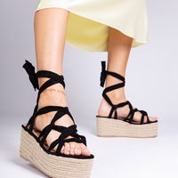 Platforminės juodos espadrilės su raišteliais vasarai Narita (PHT64299)