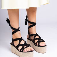 Platforminės juodos espadrilės su raišteliais vasarai Narita (PHT64299)