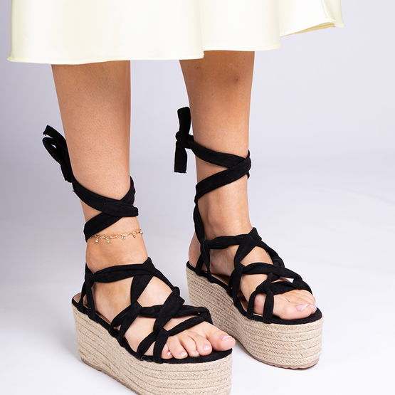 Platforminės juodos espadrilės su raišteliais vasarai Narita (PHT64299)
