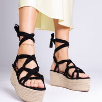 Platforminės juodos espadrilės su raišteliais vasarai Narita (PHT64299)