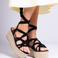 Platforminės juodos espadrilės su raišteliais vasarai Narita (PHT64299)