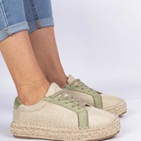 Moteriški žali lininiai espadriliai su raišteliais Malsi (PHT63809)
