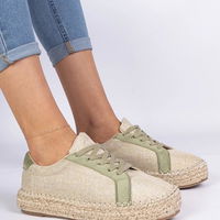 Moteriški žali lininiai espadriliai su raišteliais Malsi (PHT63809)