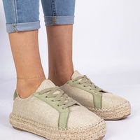 Moteriški žali lininiai espadriliai su raišteliais Malsi (PHT63809)