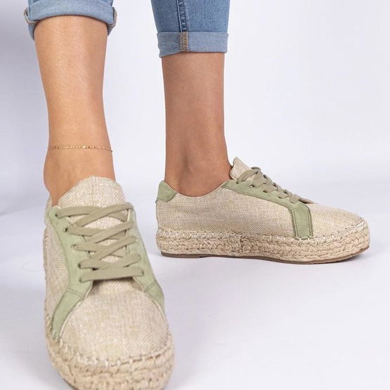 Moteriški žali lininiai espadriliai su raišteliais Malsi (PHT63809)