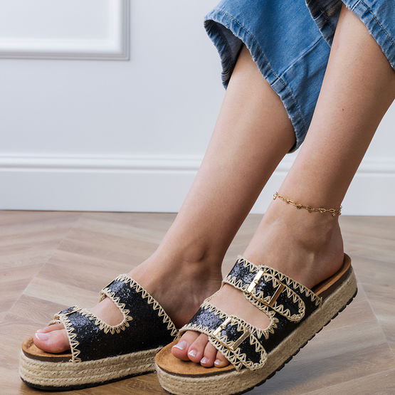 Moteriškos juodos espadrilės šlepetės su sagtimis Induri (PHT64836)