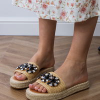 Moteriškos smėlio spalvos espadrilės šlepetės su kristalais Luas (PHT64816)
