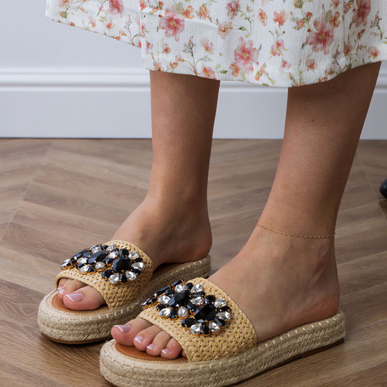 Moteriškos smėlio spalvos espadrilės šlepetės su kristalais Luas (PHT64816)