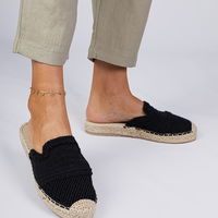 Moteriškos juodos šlepetės espadrilės su pinta platforma Pretino (PHT64308)