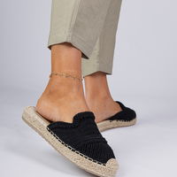Moteriškos juodos šlepetės espadrilės su pinta platforma Pretino (PHT64308)