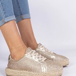 Moteriškos auksinės espadrilės su blizgučiais Taredo