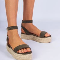Moteriškos žalios platforminės espadrilės su dirželiais Kalesio (PHT63814)