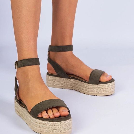 Moteriškos žalios platforminės espadrilės su dirželiais Kalesio (PHT63814)