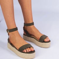 Moteriškos žalios platforminės espadrilės su dirželiais Kalesio (PHT63814)