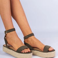 Moteriškos žalios platforminės espadrilės su dirželiais Kalesio (PHT63814)