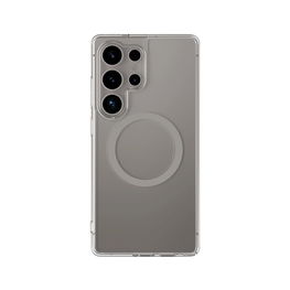 Permatomas pilkas telefono dėklas su magnetiniu žiedu Samsung S25 Ultra
