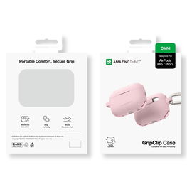 Rožinis silikoninis dėklas AirPods Pro 2 su karabinu AmazingThing