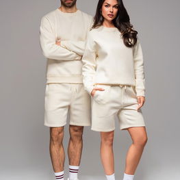 Unisex kreminis laisvalaikio kostiumas poroms iš medvilnės