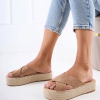 Moteriškos rudos platforminės espadrilės su dirželiais Jerisa (GRM32739)