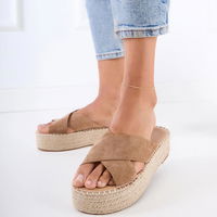 Moteriškos rudos platforminės espadrilės su dirželiais Jerisa (GRM32739)