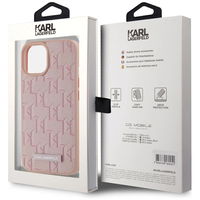 Odinis rožinis iPhone 15 dėklas su MagSafe ir logotipu Karl Lagerfeld