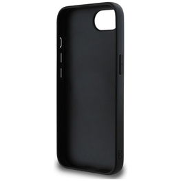 Juodas telefono dėklas iPhone 16e su tekstūra DKNY