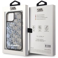 Juodas blizgus iPhone 15 dėklas su monograma Karl Lagerfeld