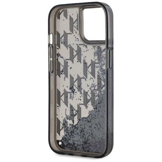 Juodas blizgus iPhone 15 dėklas su monograma Karl Lagerfeld