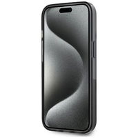 Juodas blizgus iPhone 15 dėklas su monograma Karl Lagerfeld