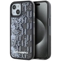 Juodas blizgus iPhone 15 dėklas su monograma Karl Lagerfeld