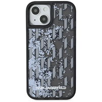 Juodas blizgus iPhone 15 dėklas su monograma Karl Lagerfeld