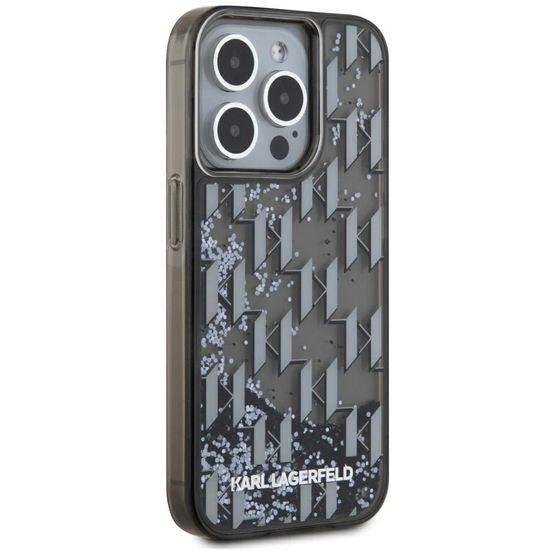 Juodas blizgus iPhone 15 Pro dėklas su monograma Karl Lagerfeld