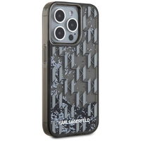 iPhone 15 Pro Max dėklas juodas su blizgučiais ir monograma Karl Lagerfeld