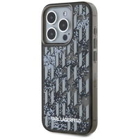 iPhone 15 Pro Max dėklas juodas su blizgučiais ir monograma Karl Lagerfeld
