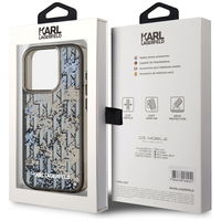 iPhone 15 Pro Max dėklas juodas su blizgučiais ir monograma Karl Lagerfeld