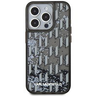 iPhone 15 Pro Max dėklas juodas su blizgučiais ir monograma Karl Lagerfeld