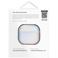 Apsauginis baltas dėklas AirPods 4 su karabinu Uniq Iridescia