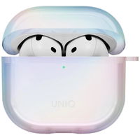 Apsauginis baltas dėklas AirPods 4 su karabinu Uniq Iridescia