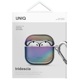 Apsauginis permatomas dėklas AirPods 4 su karabinu Uniq Iridescia