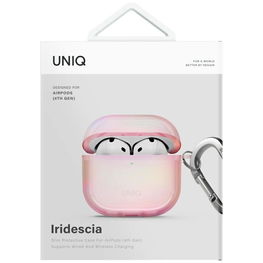 Apsauginis rožinis dėklas AirPods 4 su karabinu Uniq Iridescia