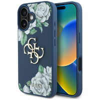 Mėlynas grublėtas iPhone 16 dėklas su 4G logotipu Guess